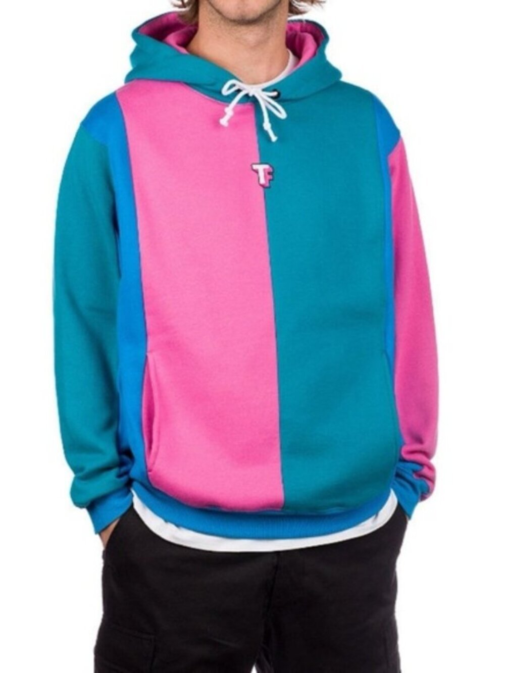 Teddy Fresh Love Bubblegum Blue Colorblock Retro Hoodie